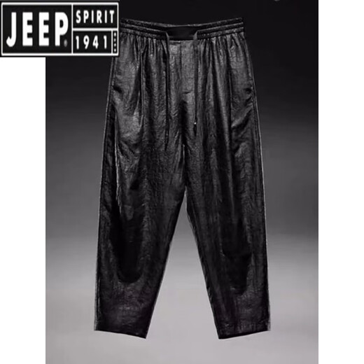 JEEP SPIRIT夏季中国风男士香云纱桑蚕丝长裤宽松大码阔腿裤子男装中老年唐装  黑色长裤9226  L 建议115-130斤
