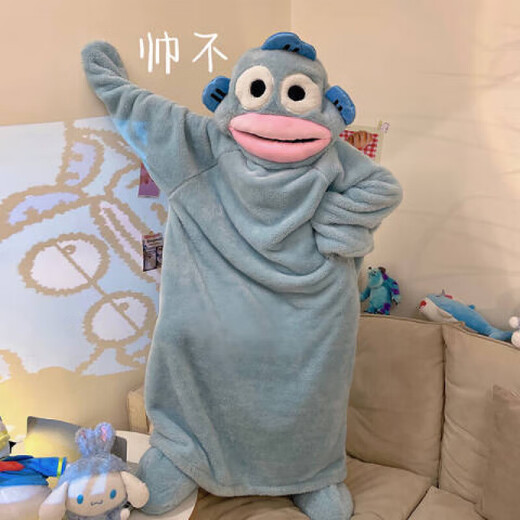 
Sangpu funny couple one-piece pajamas for men and women in autumn and winter thickened coral velvet cartoon large size sleeping bag plush home clothes single piece nightgown 4839 single robe M