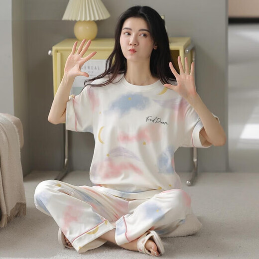 Pajamas de coton pur modal pour les femmes pantalons à manches courtes, tous les coton peuvent être portés à l'extérieur pour les filles de vêtements de maison décontractés sucrés z9716 2xl Code recommandé 140-160jin [Jin est égal à 0,5 kg]