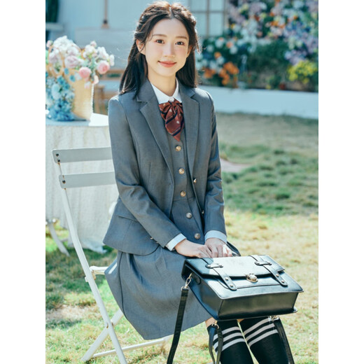 幼儿园老师连衣裙两件套教师园服套装早教幼师工作服女学院风夏季 9926灰色单西装 S