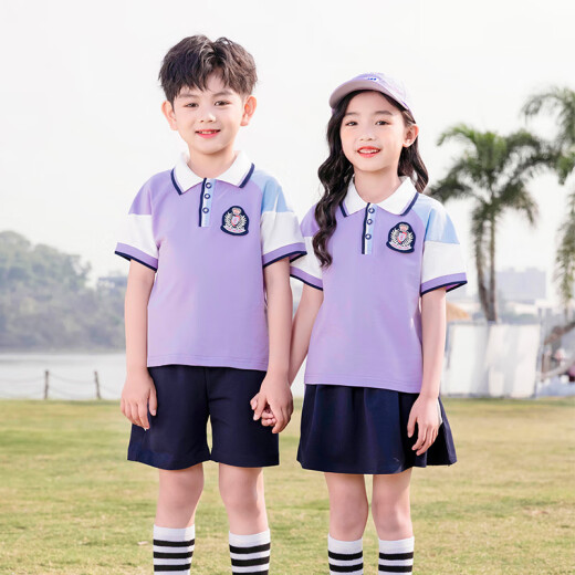 Chaomengcheng Primary School Uniforms Summer Children's Short-Sleeve Class Uniform Set Performance Clothes Kindergarten Clothes Summer Clothes Graduation Photo Customized 6623 Red Women's Set 100 Recommended height 90cm