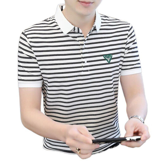 Xcfreht Shirt à manches courtes de coton pur de coton pur beau t-shirt mince avec un revers à demi-manche tendance y6627 noir m 80-105jin [Jin est égal à 0,5 kg]