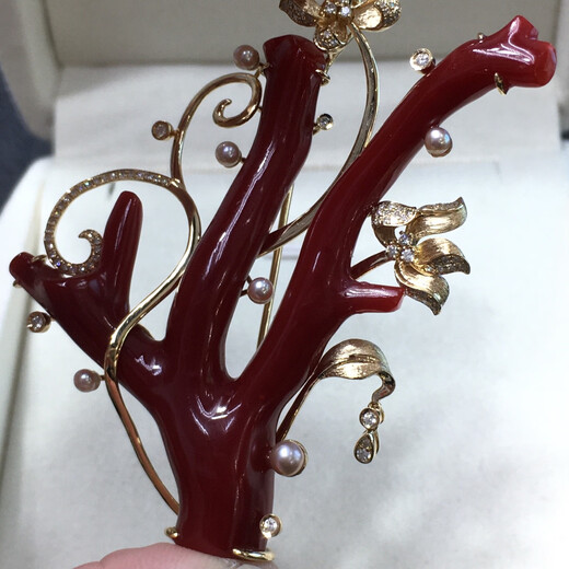 Zhaohao Coral Branch Pendant Brooch Two-purpose Style 18k Gold Set with Diamonds