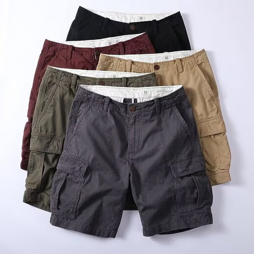 Men's Summer Thin Textured Shorts Men's Casual Shorts Straight Large Size Multi-Pocket Workwear Quarter Pants Medium Pants Dark Gray 2XL