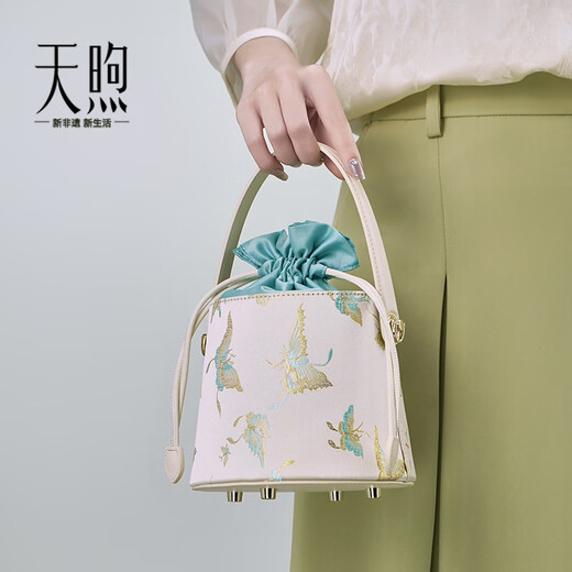 PmSix new Chinese style jacquard bag high-end bucket bag Chinese style portable crossbody mother bag Qingbai-gift box
