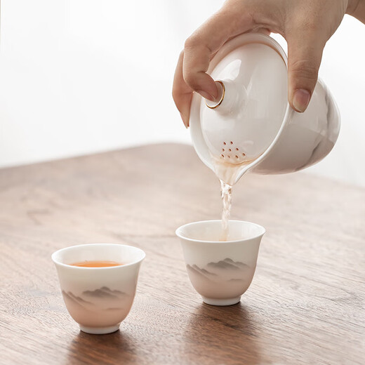 Gold inlaid jade travel tea set, outdoor portable travel packaging, drinking tea, making tea, kung fu tea set, one pot, two cups, Yunshan