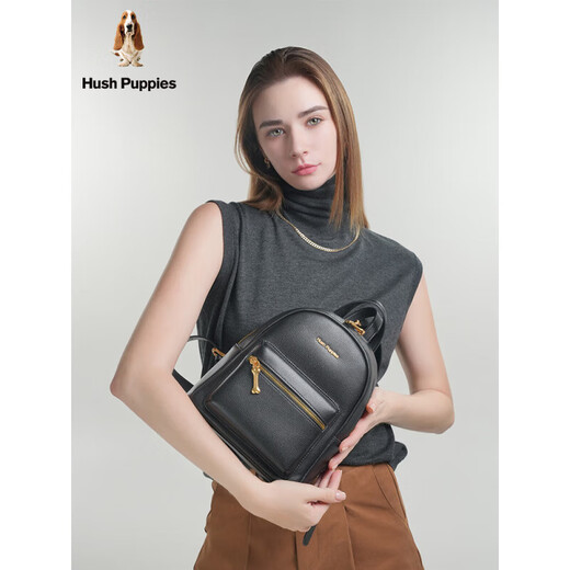 暇步士（Hush Puppies）女包2025新款大容量真皮双肩包女时尚休闲出游旅行包小背包官方正 黑色.