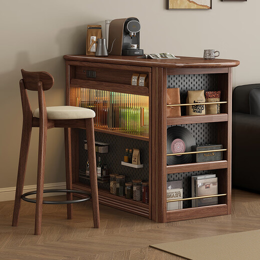 Small wood walnut medieval style black walnut bar counter dining side cabinet living room household solid wood retractable apartment dining table storage cabinet bar counter + retractable rack group and