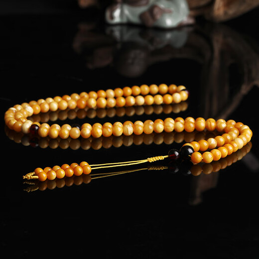 Yanyun Jewelry Collection Natural Beeswax Bracelet Russian Material Raw Mineral Amber Full Honey Chicken Oil Yellow Buddha Beads 108 Bracelets 7-8mm