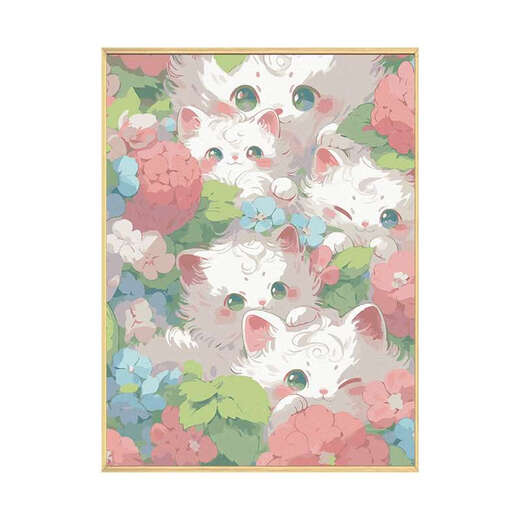 Drei-April-Tiger Süßkatze Digitales Ölmalerei DIY Füllung färbliche handgemelte Heilungscartoon Acrylöl Farbe QX12354 30*40 cm dicke Innenrahmen