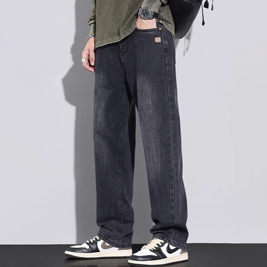2025 Frühling Neues Gerade-Bein-Waschen Cool Jeans Herren Lose große trendige amerikanische Retro-Hosen 9921 Blau und Grau 31