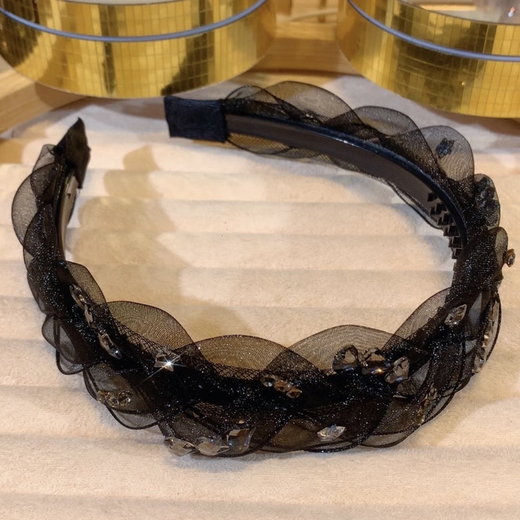 Hairband Light Luxury Headband Hairpin Headwear Women's High-end 2025 New Face Wash Special Hair Accessories Broken Hair Organizing Artifact High-end Black Mesh Rhinestone Twist Hairband with Tooth