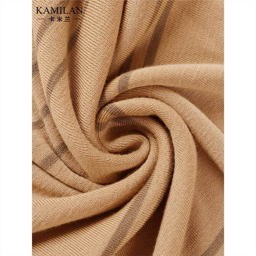 卡米兰（kamilan）长袖修身显瘦羊毛衫女2023秋季新款长袖条纹毛衣打底衫上衣 卡其色 S