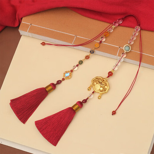 
Yusenyi car rearview mirror pendant interior hanging sense crystal sand gold Ping An baby lock male and female original retro gift crimson red