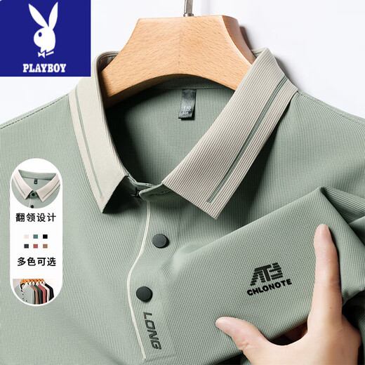 Playboy (PLAYBOY) brand men's short-sleeved T-shirt middle-aged lapel ice silk thin loose casual POLO shirt daddy half-sleeved T-shirt 16821 carbon ash XL 175 Recommended 140-160Jin [Jin equals 0.5 kg]