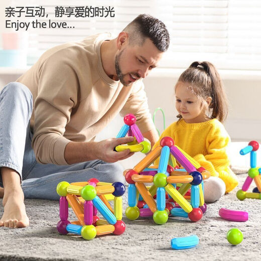 飒望德国百变磁力棒儿童玩具生日礼物3D造型强磁拼搭训练儿童益智玩具 母婴级磁力棒【56件套】带收纳盒 升级版母婴级【磁力棒】
