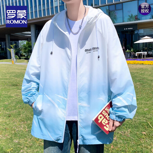 罗蒙（ROMON）渐变轻薄款夏季男士连帽防晒衣青少年学生休闲夹克外套户外防晒服 6626绿色 3XL 约150-165斤可穿