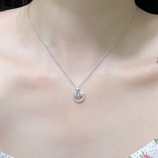 999 Pure Silver Necklace Female Star and Moon Pendant Niche Simple and Versatile Clavicle Chain as a Birthday Gift for Girlfriend Star and Moon Necklace + Brand Gift Box + Certificate