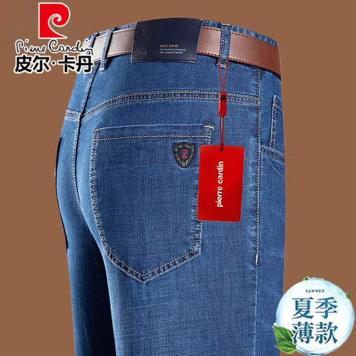 Pier Cardin Summer Jeans for Men Business delgados Papá de mediana edad de mediana edad Pantalones largos de punto recto