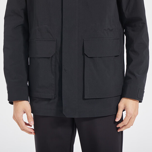 LiLang Light Fashion Men's Clothing Windproof Concealed Placket Windbreaker Men's Lapel Wear-Resistant, Wrinkle-Resistant and Easy-Care Executive Jacket Black (3H) XL (175)