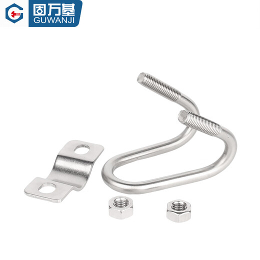 Guwanji 304 stainless steel double U-shaped clamp screw cross U-shaped bolt pig farm special-shaped pipe buckle for breeding farm M8-60x32/2 inch card 1 point (1 piece)