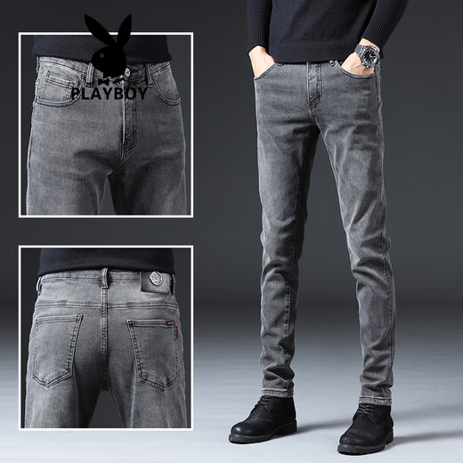 
Playboy (PLAYBOY) Hong Kong high-end summer black jeans men's 2025 new elastic slim straight feet Korean version long trousers black 1048 black 28