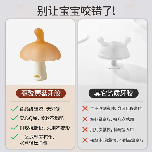 Mi Li small mushroom soothing teether chewing gel silicone baby oral toy 2-6 months anti-eating hand artifact