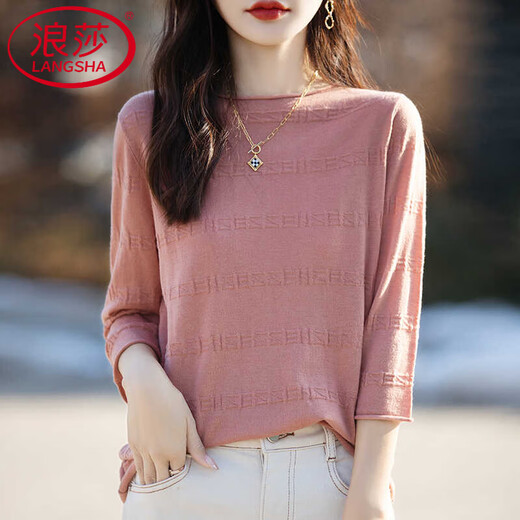 Langsha Light Luxury Spring New Style Viertelmärmere-Pullover-Basishemd Einer Langzeitkragen in dünnen losen Pullover Pink 2xl 140-160 gerollt