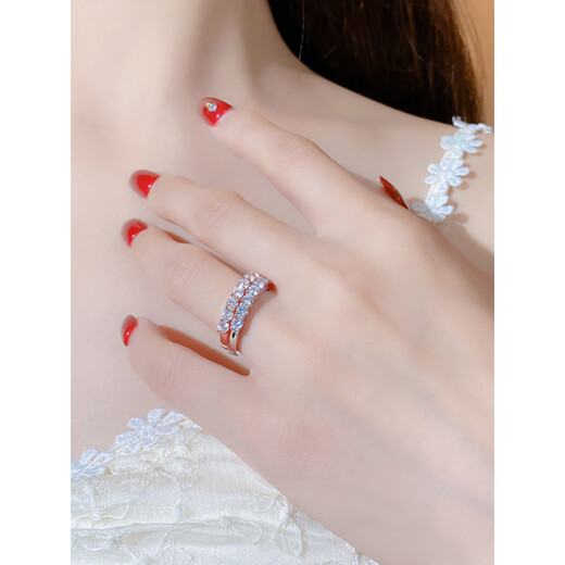 Nilan Fat Donglai quality pt950 platinum moissanite row diamond ring D color moissanite female PT950 tail ring stacking female small seven diamond silver (moissanite + certificate) No. 8