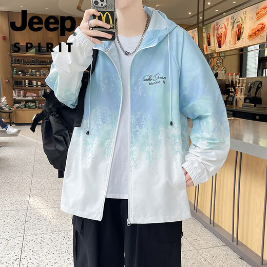 
JEEP SPIRIT2025 summer new teenager hooded sun protection clothes men's high-end sun protection clothes thin style handsome gradient jacket 6627 gray M about [90-100Jin [Jin equals 0.5 kg]]