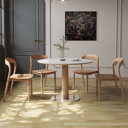 Gaode Meiju Nordic Massivholz kleiner runder Tischprotokollempfang und Stuhlkombination Haushaltsmahlzeit Runde Rock Platte Esstischverhandlung Neue Perle 110*75 Runde Tisch (neue Perle) + Cy-684*4