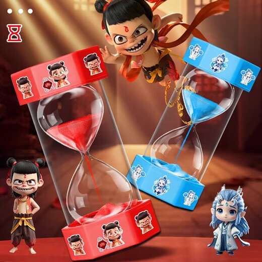Nezha Aobing Temporizador de Reloj de Arena Plástico anticaída para niños Estudiantes de Escuela Primaria Botella de Arena Movediza de Escritorio Adorno Creativo Regalo para Mujer Reloj de Arena Nezha-5 Minutos-Rojo