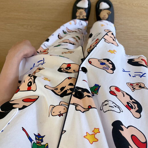 韩版丑鱼汉顿睡衣女夏天薄款家居服短袖短裤长裤卡通可爱三件套装 套WZL1476【无眼罩】 L【建议100-120斤】