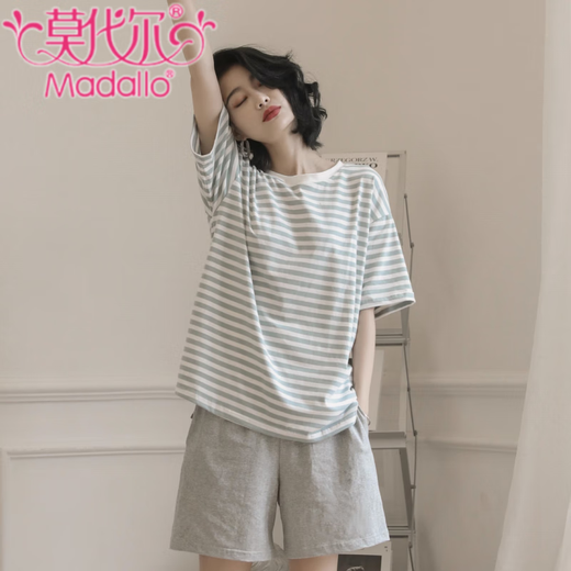Modal new pajamas women's 2025 summer 100% pure cotton shorts shorts for summer stripes thin style for outdoor wear LS-YZT9848 gray and black stripes shorts suit L Recommended 95-115Jin [Jin equals 0.5 kg]