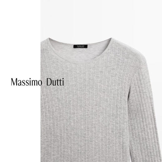 Massimo Dutti discount upgrade 2026 women's slim fit and versatile hollow cotton blended long-sleeved T-shirt 06261205 light gray XL (CN 175/100A)