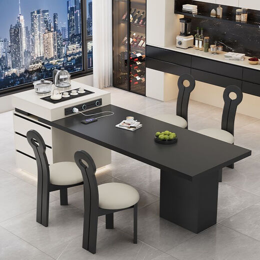 Beixun slate island dining table integrated retractable multi-functional dining table new Italian light luxury home living room island dining table island dining table + track socket + double hole tea stove 2.3-2.65m