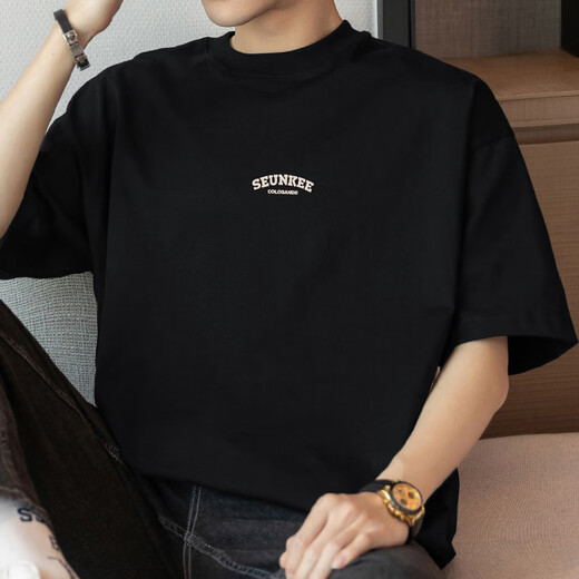 Vancl Eslite 260G Camiseta de algodón puro de peso puro americano Camiseta de algodón de algodón de manga corta de manga corta Top de verano de algodón de algodón de algodón de algodón midtamilés