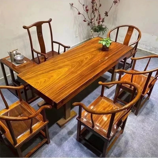 Heli solid wood large board tea table Okan large board table log large board office desk walnut tea table whole board large board dining table set 1.5 meters table + 1 official hat + 3 stools
