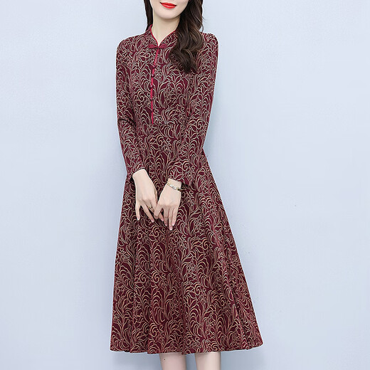 LISM [same style in the mall] high-end dress 2025 new long-sleeved wide-breasted dress with temperament and noble Mid-Autumn Festival, color, pocket M (95-104Jin[Jin equals 0.5 kg])