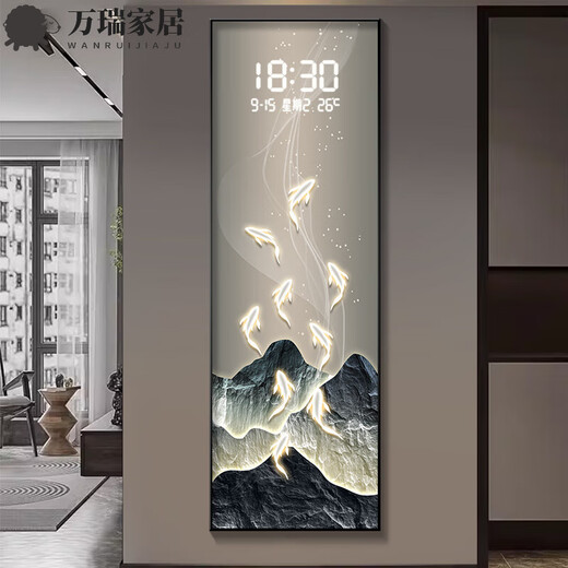 MPPMCK轻奢金山九鱼聚财大尺寸电表箱装饰画钟表挂钟客厅电闸箱遮挡挂画 DQ4877【LED雷达自动感应-可设常亮】 40*120（电表箱尺寸不能超过30*110）7