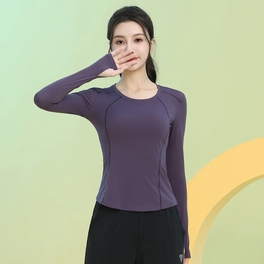 Phigeer Back Pocket Professional Training Fitness Clothing Women's Top Autumn Slimming Pilates Yoga Clothing Long Sleeve Slimming Quick-Drying Purple Long Sleeve M