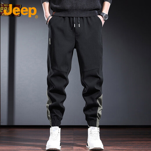 JEEP Jeep Overalls Men's Spring and Summer Casual Sports Pants Men's Loose Leg-tie Trendy Men's Pants Black 2XL