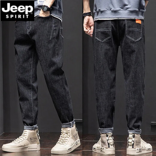 Jeep Spirit Stretch Jeans Men's Slim Foot Harun Pantalones casuales de ropa Pantalones trabajadores de trabajo Resistente Pantalones de hombre Negro + Negro 6621 Valor de alta calidad elástico 31 Cintura 2 pies 4