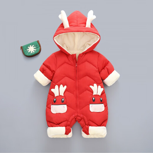 Shengshu baby down jacket, baby boy one-piece down jacket thickened, winter baby newborn baby toddler clothes, boys and girls cotton clothes, crawling clothes, outing clothes, beautiful fashion, Chinese red 66cm