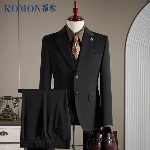 ROMON suit + vest + trousers wool suit suit men's business formal wedding dress men's black XL