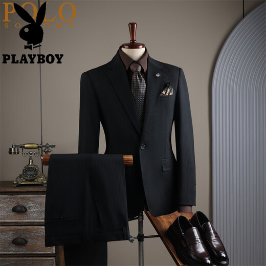 Playboy high-end suit suit for men, wedding and groom, formal fit, anti-wrinkle, no ironing, high-end business professional suit dress, 8031 black, L 113-123Jin Jin is equal to 0.5 kg