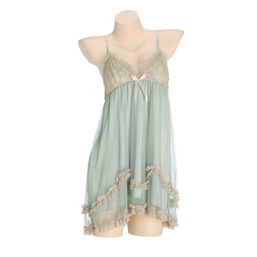 
Gui Ruo (Gui Ruo) Sweet lace with chest pad Deep V Tempting Puffy mesh suspender nightgown outer skirt P3886 green (outer robe + belt, single size