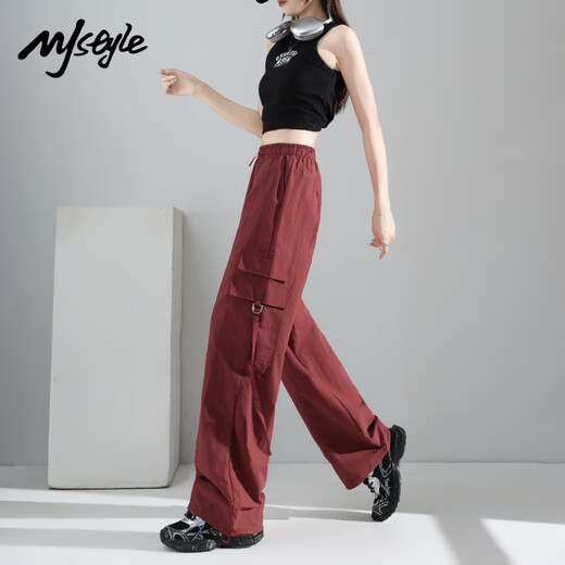 MJ STYLE overalls for women 2025 summer new thin sports pants quick-drying wide-leg casual pants burgundy XL