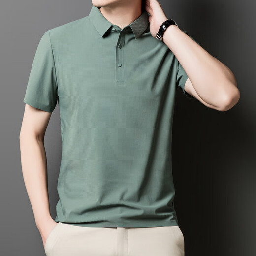 2025修身夏季商务男短袖翻领无痕polo衫男广告衫冰丝休闲上衣t恤 深灰12357 3XL 3xl