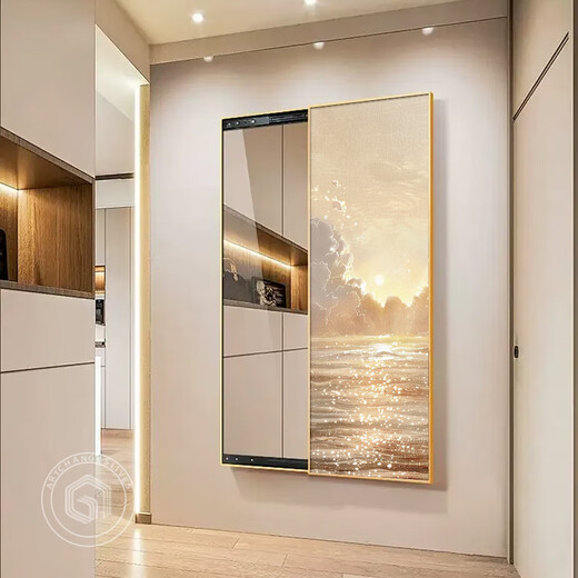 Dexu 2024 log viento amonente empuje espejo de longitud completa espejo invisible cubierta cerrada cubierta de aderezo escondido espejo decorativo pintura de aderezo M3519 xiayang espejo un 40*120cm [en la puerta] Aluminio de aleación marco negro + izquierda